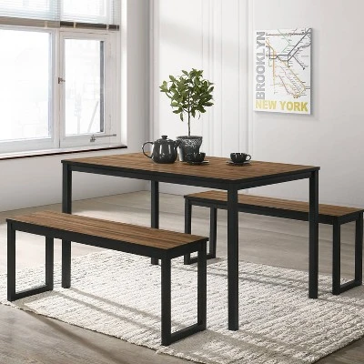 3pc Killucan Dining Table Set With 2 Benches - MiBasics 3 3pc Killucan Dining Table Set With 2 Benches - MiBasics