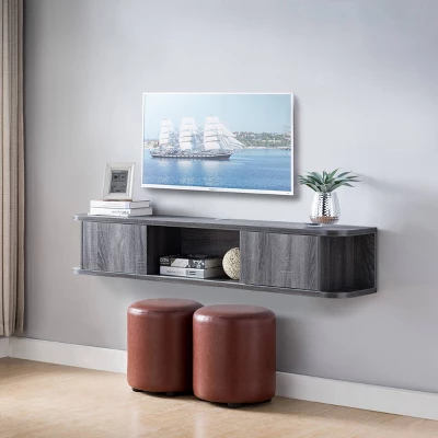 Edwige Floating Console TV Stand For TVs Up To 60" Distressed Gray - MiBasics 11 Edwige Floating Console TV Stand For TVs Up To 60" Distressed Gray - MiBasics - Image 9