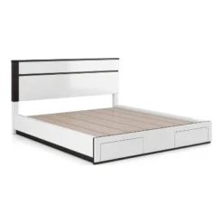 California King Pape Platform Bed With 2 Foot Drawers White/Metallic Gray - MiBasics: Contemporary Storage, No Box Spring Needed -Home Living Store GUEST b9fbc553 0ba5 4dca 98ad 6aa8f567f0e9