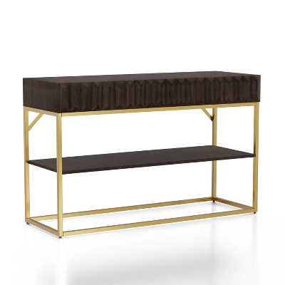 Cilker 2 Drawers Sofa Table Walnut/Gold - MiBasics 3 Cilker 2 Drawers Sofa Table Walnut/Gold - MiBasics