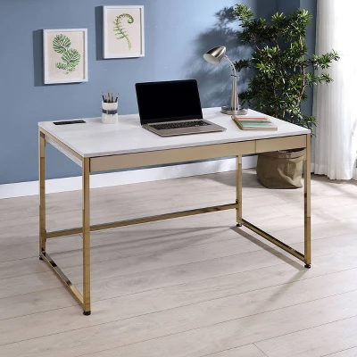 Paylen 2 Drawer Desk With USB Port White/Copper - MiBasics 3 Paylen 2 Drawer Desk With USB Port White/Copper - MiBasics