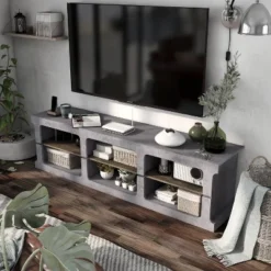 Ossi 6 Shelf TV Stand For TVs Up To 75" Cement - MiBasics