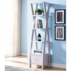 71" Graci 5 Shelf With 1 Drawer Bookcase White Oak - MiBasics
