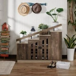 Kelville Shoe Storage Cabinet Reclaimed Oak - MiBasics: Metal Frame, Adjustable Shelves, Holds 12 Pairs -Home Living Store GUEST d518bafc 47da 476b 92d8 d2a8c85f94e1