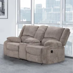 MiBasics 78" Dancerain Transitional Upholstered Chenille Manual Reclining Loveseat With Center Storage Console Mocha: Polyester, Foam-Filled