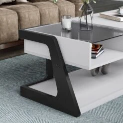 49" Castleridge Modern Lift Top Coffee Table White/Black - MiBasics: Adjustable Height, Tempered Glass, Storage Shelf -Home Living Store GUEST da4f21ab 3b3f 4ba7 9fb5 5c2a6a328d99