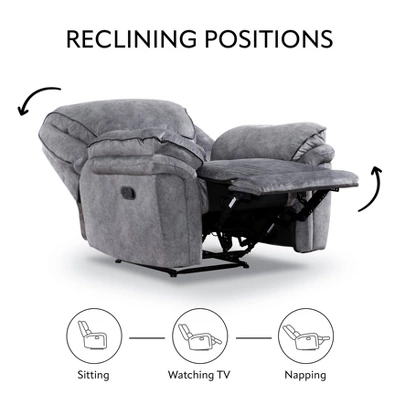MiBasics Breezenight Transitional Padded Manual Glider Reclining Chair Gray: Microsuede Upholstery, Foam Fill, Wood Frame 4 MiBasics Breezenight Transitional Padded Manual Glider Reclining Chair Gray: Microsuede Upholstery, Foam Fill, Wood Frame - Image 2