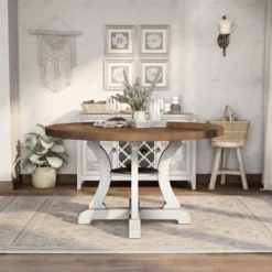 Lexin Round Dining Table Antique White/Dark Oak - MiBasics -Home Living Store GUEST df11a36c 6139 4aa7 9569 c1e242213862