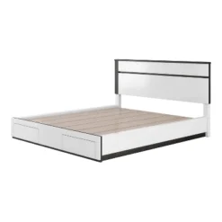 California King Pape Platform Bed With 2 Foot Drawers White/Metallic Gray - MiBasics: Contemporary Storage, No Box Spring Needed -Home Living Store GUEST df889649 3c69 4da7 82f5 4c75136c0a13