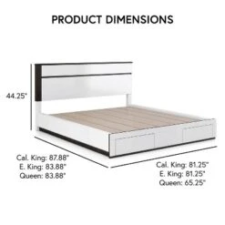 California King Pape Platform Bed With 2 Foot Drawers White/Metallic Gray - MiBasics: Contemporary Storage, No Box Spring Needed -Home Living Store GUEST e7c5114a 1516 4e96 ac18 24fb0f55c8fd