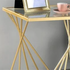 Rathlin Glass Top Side Table With Glass Top Gold - MiBasics -Home Living Store GUEST f006ca25 eab4 42d9 9c7b 4a269ec520d7