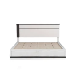 California King Pape Platform Bed With 2 Foot Drawers White/Metallic Gray - MiBasics: Contemporary Storage, No Box Spring Needed -Home Living Store GUEST f62bdc0d 7c47 4530 831d 199a758c533e